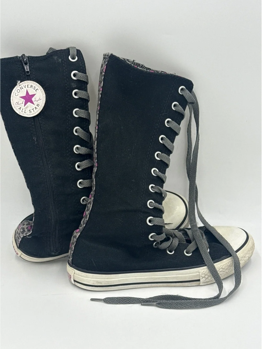 Converse Chuck Taylor All Star Black High-Top Knee-High Sneakers with Pink Accen
